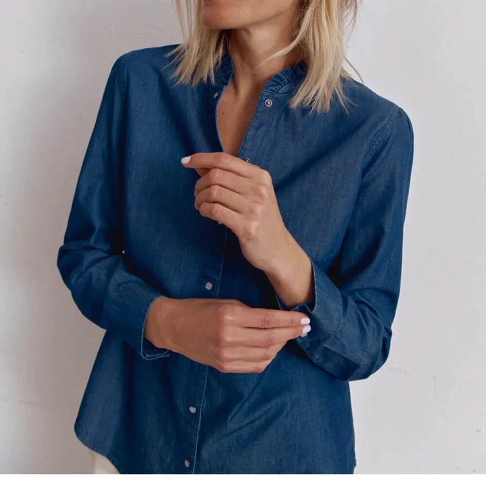 Devernois France women's long sleeve denim blouse size 36EU. US 6 - Picture 2 of 10